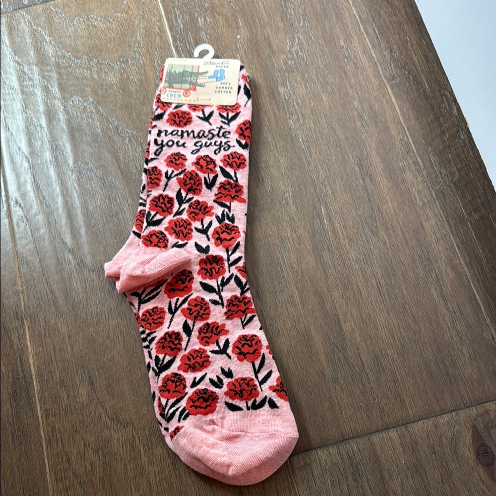 Blue Q Pink and Red 'Namaste You Guys' Socks